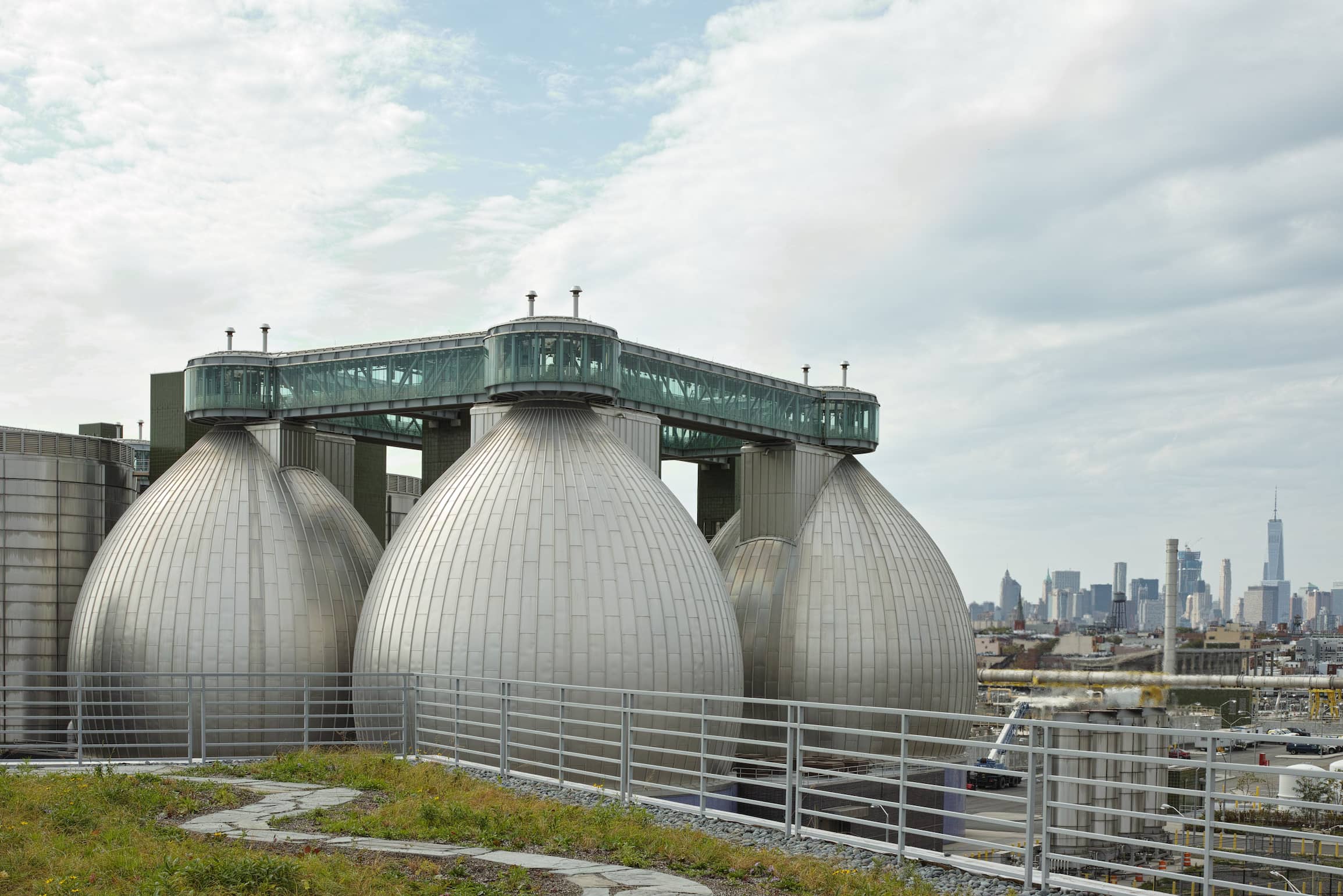Digesters at a wastewater treatment facility